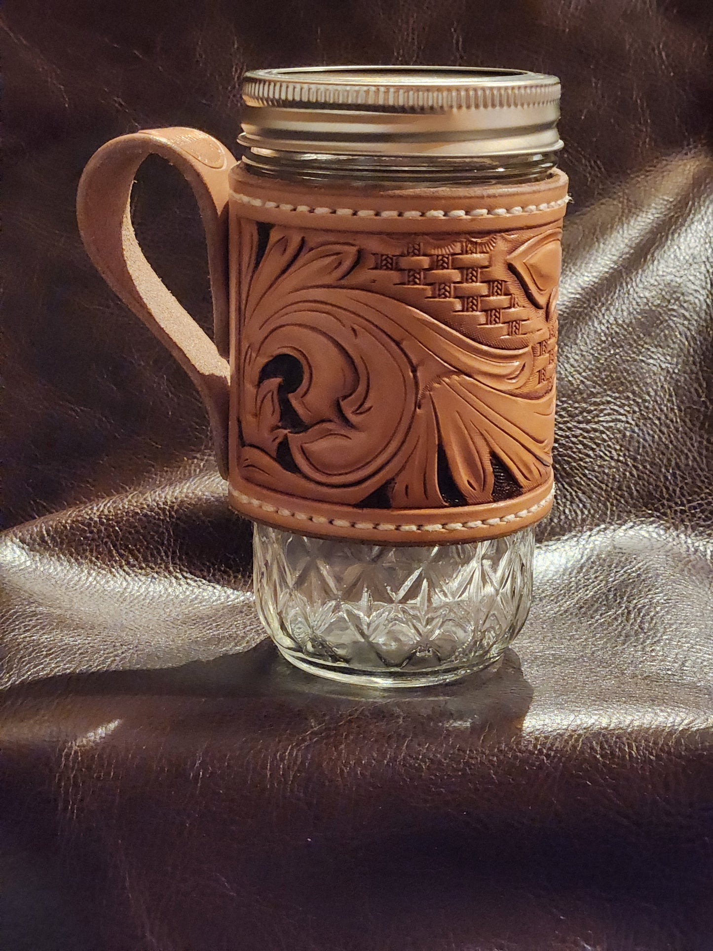 Mason Jar Coffee Mug (Floral/Basketweave)