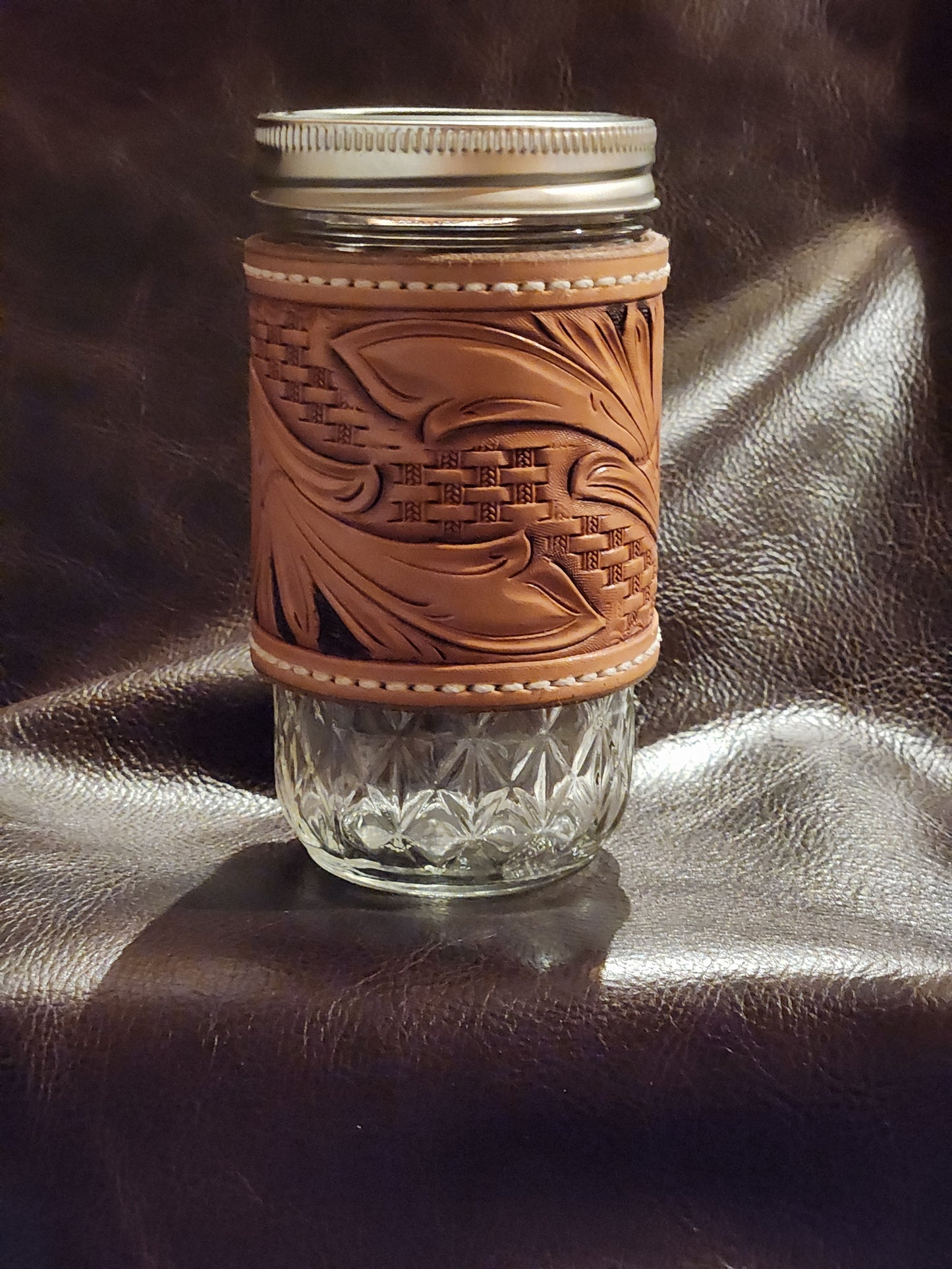 Mason Jar Coffee Mug (Floral/Basketweave)