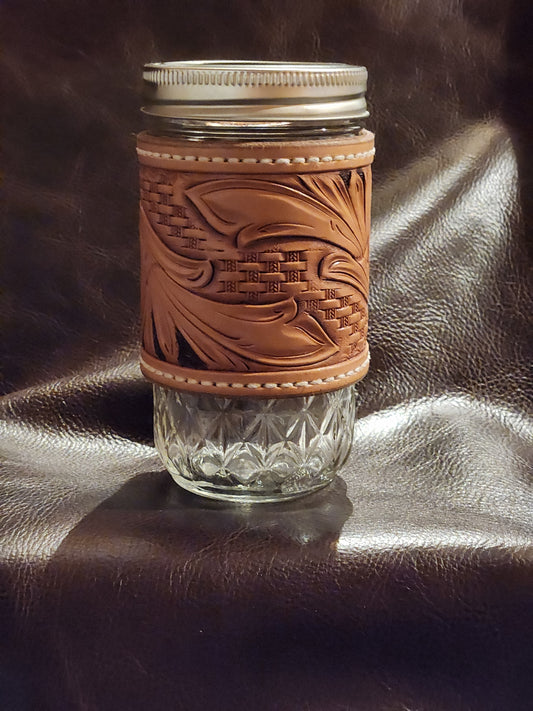 Mason Jar Coffee Mug (Floral/Basketweave)